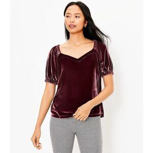 Loft Top Velvet Puff Sleeve Bold Bordeaux Sweetheart Petite Size XS Whimsigoth